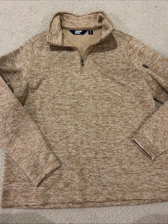 Lands' End Jackets & Blazers - Lands End Beige Spacedye Quarterzip